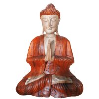 Statue Buddha Anjali Mudra 30 cm Suarholz handgeschnitzt