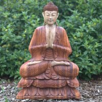 Statue Buddha 25cm Suarholz Anjali Mudra handgeschnitzt