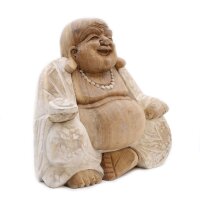Figur Lachender Buddha 30 cm Suarholz getüncht Handarbeit
