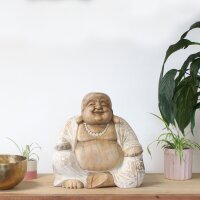 Figur Lachender Buddha 30 cm Suarholz getüncht Handarbeit