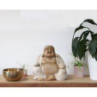 Figur Lachender Buddha 30 cm Suarholz getüncht Handarbeit