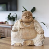 Figur Lachender Buddha 30 cm Suarholz getüncht Handarbeit