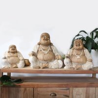 Figur Lachender Buddha 30 cm Suarholz getüncht Handarbeit