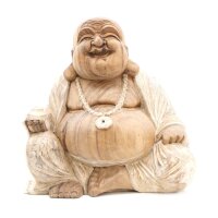 Statue Buddha lachend 40 cm getünchtes Suarholz...