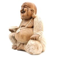 Statue Buddha lachend 40 cm getünchtes Suarholz...