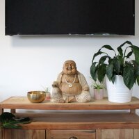 Statue Buddha lachend 40 cm getünchtes Suarholz Handarbeit