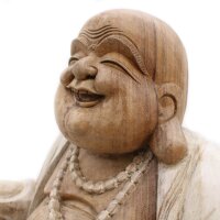 Statue Lachender Buddha 50 cm Handarbeit Suarholz getüncht