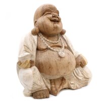 Statue Lachender Buddha 50 cm Handarbeit Suarholz getüncht