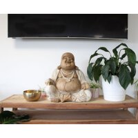 Statue Lachender Buddha 50 cm Handarbeit Suarholz getüncht