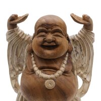 Statue Buddha Suarholz 40 cm getüncht Deko Handgeschnitzt
