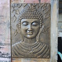 Wandbild Buddha 100 x 70 cm Handarbeit Faserzement in Gold