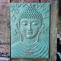 Wandbild 100 x 70 cm Buddha in Türkis Handarbeit Deko