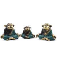 Dekofiguren 3er Set Affen Yoga Meditation Messing Handarbeit