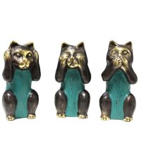 Deko Figuren Messing 3er Set Katzen 9 cm hoch Drei Affen...
