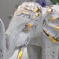 Figur Elefant Albesia Holz H: 24 cm Handarbeit in Weiß Gold