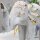 Figur Elefant Albesia Holz H: 24 cm Handarbeit in Weiß Gold