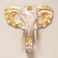 Wandfigur Elefantenkopf Alabasia Holz H: 29 cm in Weiß Gold