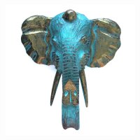 Wandfigur Holz Elefantenkopf B: 26cm in Türkis Gold...