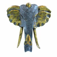 Wandfigur Elefant Kopf Alabasia Holz H: 29 cm in Grau Gold