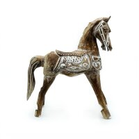 Dekofigur Pferd Albesia Holz H: 24 cm Handarbeit in Antik