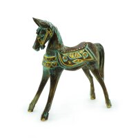 Figur Holz Pferd 24 cm hoch in Türkis Gold Handarbeit