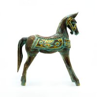 Figur Holz Pferd 24 cm hoch in Türkis Gold Handarbeit
