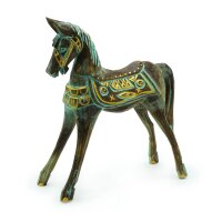 Figur Pferd 32 cm hoch Holz in Türkis Gold Handarbeit