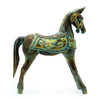 Figur Pferd 32 cm hoch Holz in Türkis Gold Handarbeit