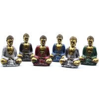 Figuren Buddha 6er Set H: 4 cm klein in Gold Bunt Handbemalt