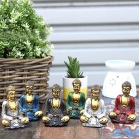 Figuren Buddha 6er Set H: 4 cm klein in Gold Bunt Handbemalt