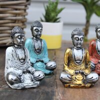Deko Figuren Set 6 Stück Buddha Grau Bunt Resin Handbemalt