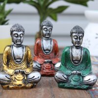 Deko Figuren Set 6 Stück Buddha Grau Bunt Resin Handbemalt