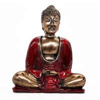 Figur Buddha 15 cm hoch in Rot Gold Handbemalt Dhyana Mudra