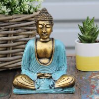 Dekostatue Buddha 15 cm Dhyana Mudra Handbemalt Bunt