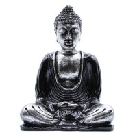 Dekostatue Buddha 15 cm Dhyana Mudra Schwarz Grau Handbemalt