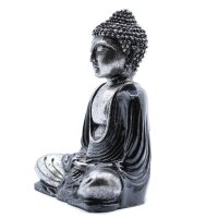 Dekostatue Buddha 15 cm Dhyana Mudra Schwarz Grau Handbemalt