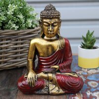 Figur Buddha Resin 22 cm in Gold Rot Varada Mudra Handbemalt
