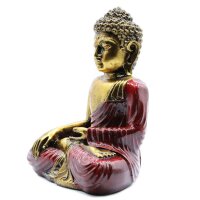 Figur Buddha Resin 22 cm in Gold Rot Varada Mudra Handbemalt