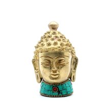 Statue Buddhakopf Messing Howlit massiv H: 8 cm Handarbeit