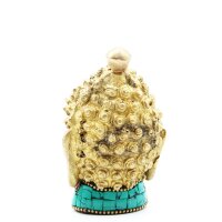 Statue Buddhakopf Messing Howlit massiv H: 8 cm Handarbeit
