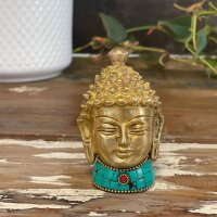 Statue Buddhakopf Messing Howlit massiv H: 8 cm Handarbeit