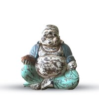 Statue Lachender Buddha 30 cm Suarholz bemalt Handarbeit