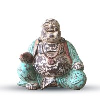 Statue Lachender Buddha 40 cm Suarholz bemalt Handarbeit