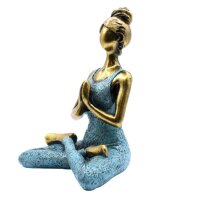 Deko Statue Yoga Frau 24 cm Resin Beton in Bronze Türkis
