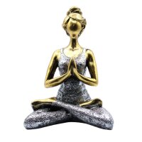 Statue Yoga Frau 24 cm Resin Beton in Bronze Silber Deko