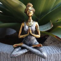 Statue Yoga Frau 24 cm Resin Beton in Bronze Silber Deko