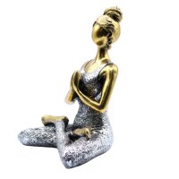 Statue Yoga Frau 24 cm Resin Beton in Bronze Silber Deko