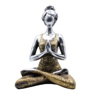 Statue Figur Yoga Frau 24 cm Resin Beton in Gold Silber