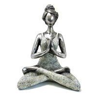 Statue Yoga Frau 24 cm Resin Beton in Silber Weiß...
