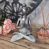 Statue Yoga Frau 24 cm Resin Beton in Silber Weiß...